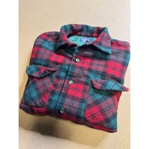 Pendleton Wool Plaid Flannel Shirt Jacket Men's Red Green Long Sleeve‎ Button Up